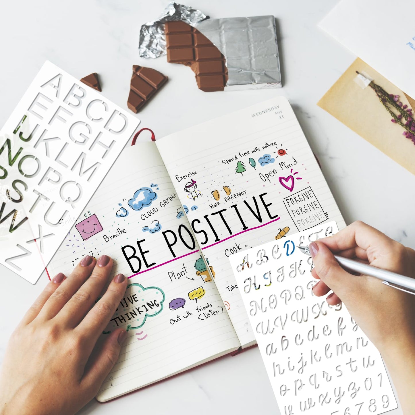 20 Pieces Letter Stencils Reusable Letter Stencils for Painting on Wood, Plastic Alphabet Numbers Stencils, Letter Stencil Template for Notebook, Journal, Scrapbook Decorations (20 Letter)