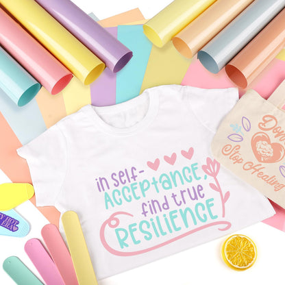 Pastel Iron on Vinyl Boho Heat Transfer Vinyl Bundle 12 X 10 in, 8 Assorted Pastel HTV for T-Shirts,Garment, Easy to Cut & Transfer