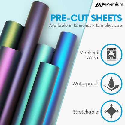 Chameleon Heat Transfer Vinyl Iron On HTV Compatible with Cricut Air & Expression Silhouette Cameo & Other Cutters. Assorted Gradient Change Color Pack of 12 x 12" Inch (6 x Sheets)