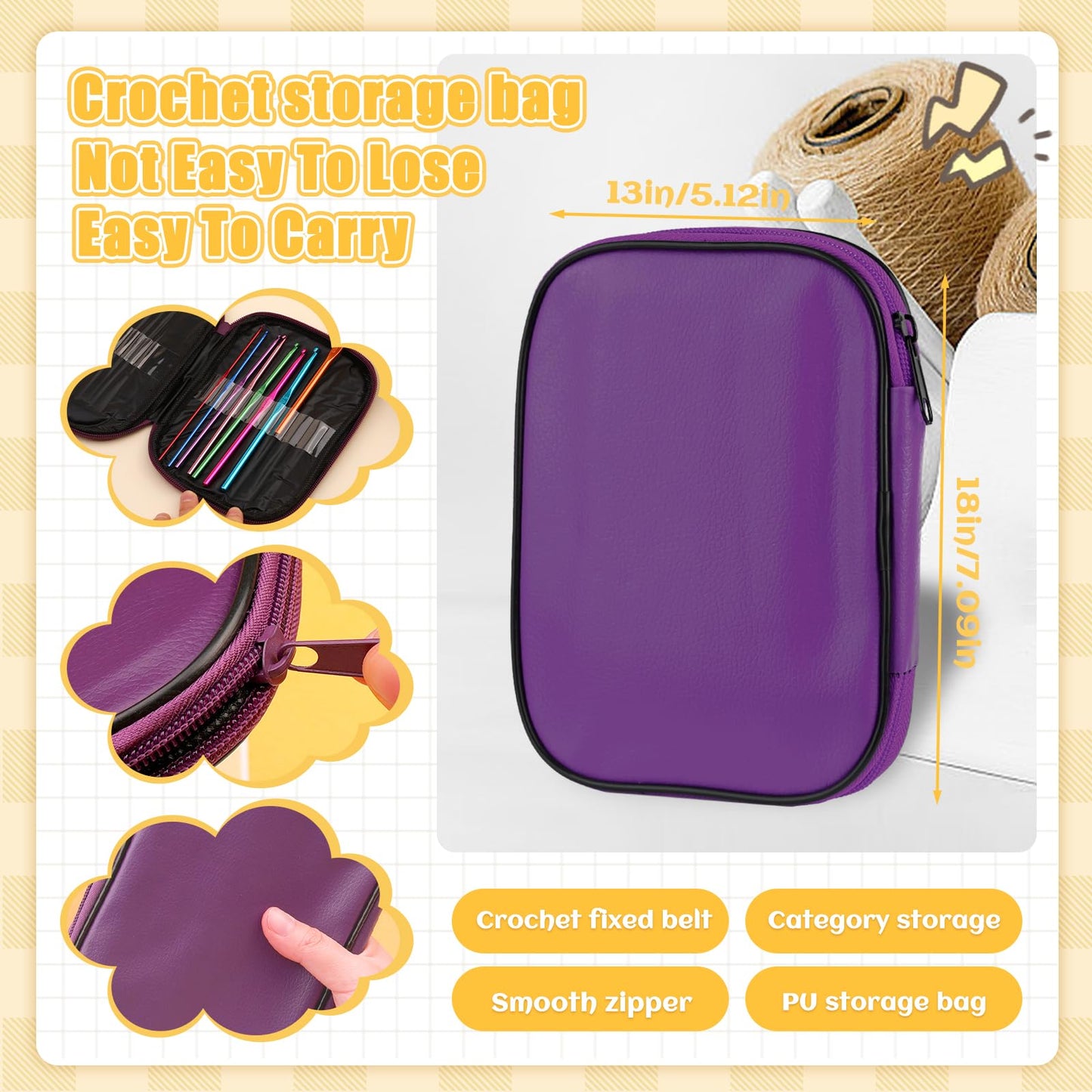 54 Pcs Crochet Hooks Set, Crochet Needles Set with Purple Storage Case, Ergonomic Knitting Needles Blunt Needles Stitch Marker DIY Hand Knitting Craft Art Tools for Beginners