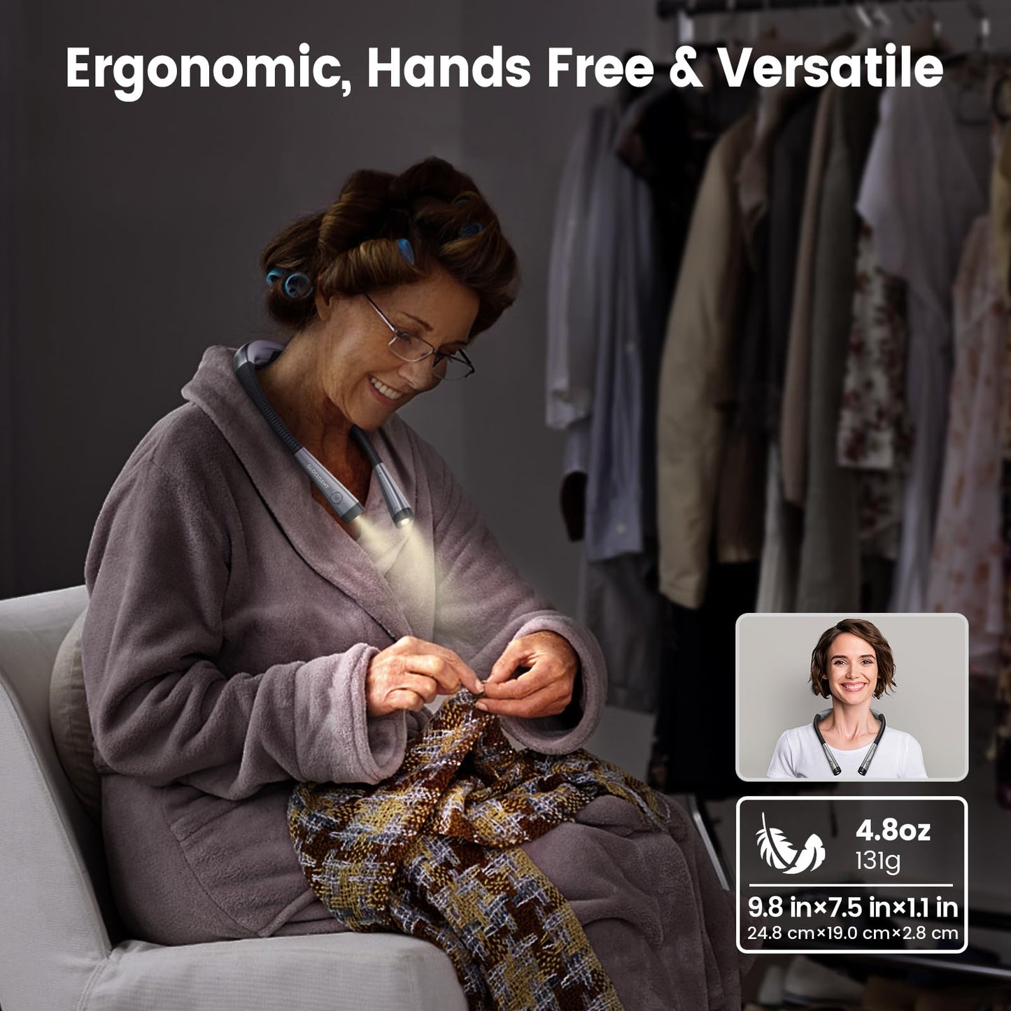 Book Light, 3-Color & 6-Brightness Reading Light, Bendable Neck Light, 80-hr Lasting Rechargeable Lamp, Perfect Book Light for Reading in Bed, Knitting, Camping, Repairing, Book Lovers Gifts