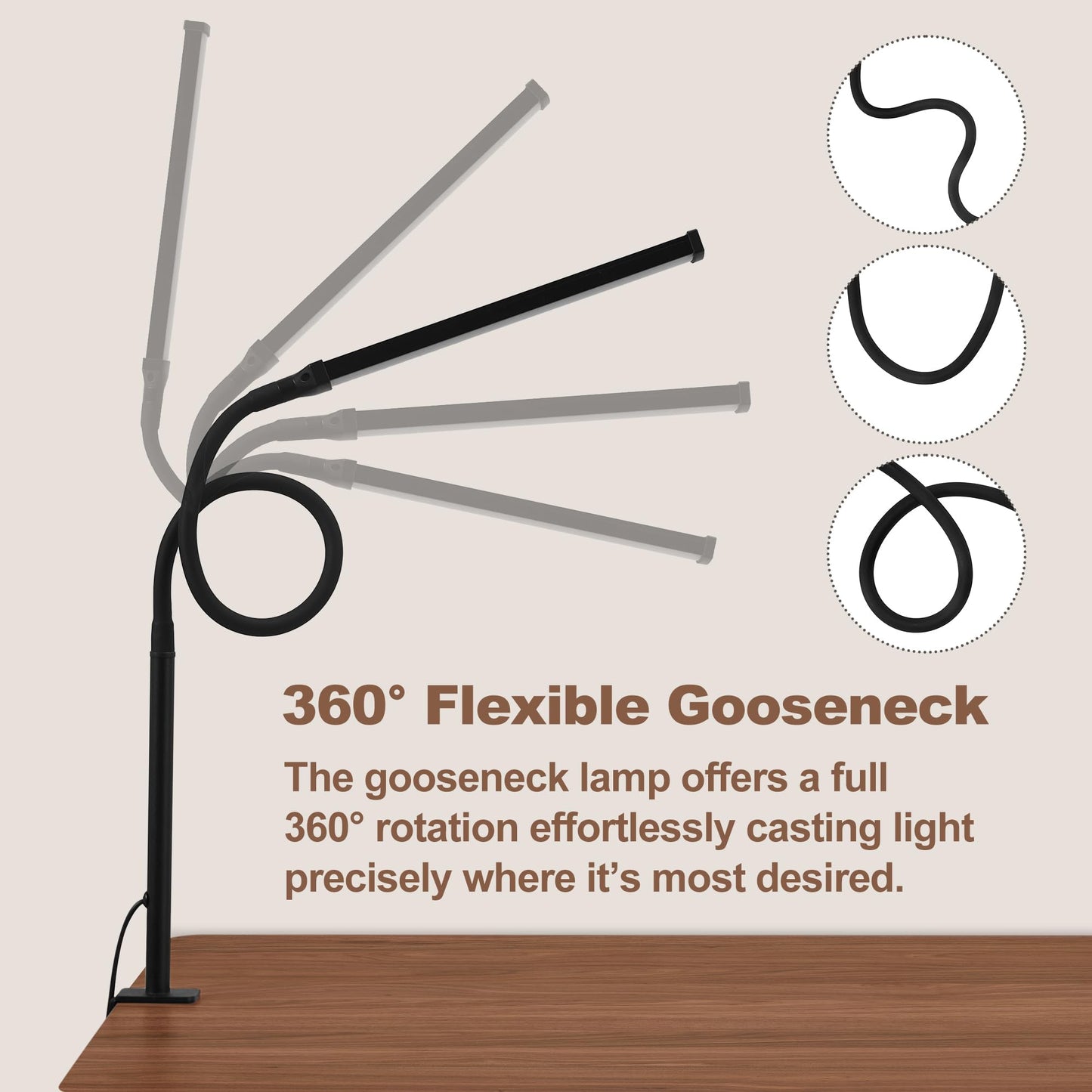 Led Desk Lamp for Home Office, Eye-Caring Desk Light with Clamp, Clip on Light for Reading, 3 Modes 10 Brightness, Flexible Gooseneck, Memory Function, Study, Work, Draw, Black