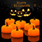 Halloween 12 Pack LED Pumpkin Lights, Jack-O'-Lantern, Small Orange Flickering Tea Lights, for Halloween, Fall Festival Decorations