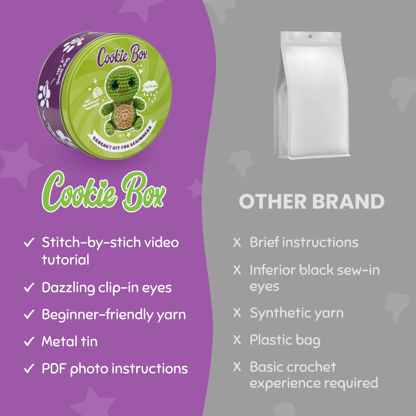 Crochet Kit for Beginners - Learn to Craft Amigurumi Stuffed Animals - Knitting Gift for Kids (13+) and Adults - Beginner-Friendly Yarn - Stitch-by-Stitch Video Tutorial - Turtle Hugo