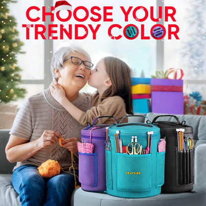 Knitting Bag Yarn Storage - Mother's Day Gift - Best Durable Canvas Yarn Bag for Crochet Accessories - Yarn Organizer Crochet Bag with Knitting Accessories Case