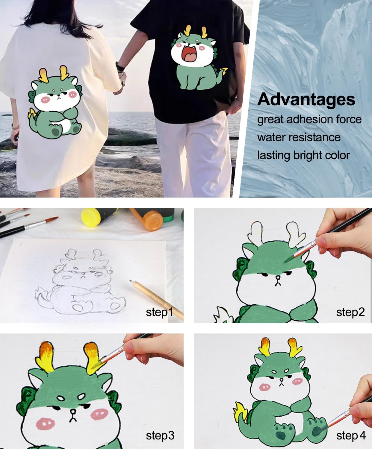 Permanent Fabric Paint, 14 Colors Soft Fabric Paint in Bottles (30ml/1oz) with Brushes, Palette, Non-Toxic Textile Paint for Creative DIY Clothes, T-Shirts, Shoes Art and Crafts