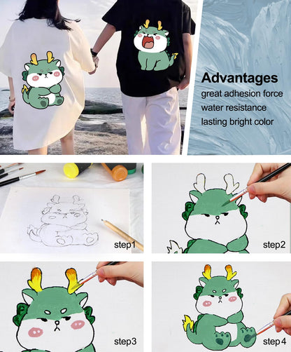 Permanent Fabric Paint, 14 Colors Soft Fabric Paint in Bottles (30ml/1oz) with Brushes, Palette, Non-Toxic Textile Paint for Creative DIY Clothes, T-Shirts, Shoes Art and Crafts