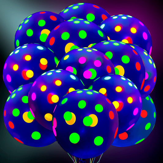 50 Pcs Glow in the Dark Balloons Neon UV Blacklight Latex Balloons Decoration 12 Inch Reactive Fluorescent Mini Polka Dots Party Supplies for Neon Glow Birthday Party