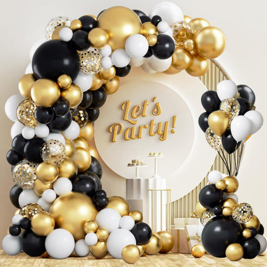 Black Gold White Balloon Arch Kit,137 Pcs Balloon Garland Kit Confetti Metallic with Balloons Tape for Wedding, Birthday,Graduation,New Years,Special Events Party Decoration