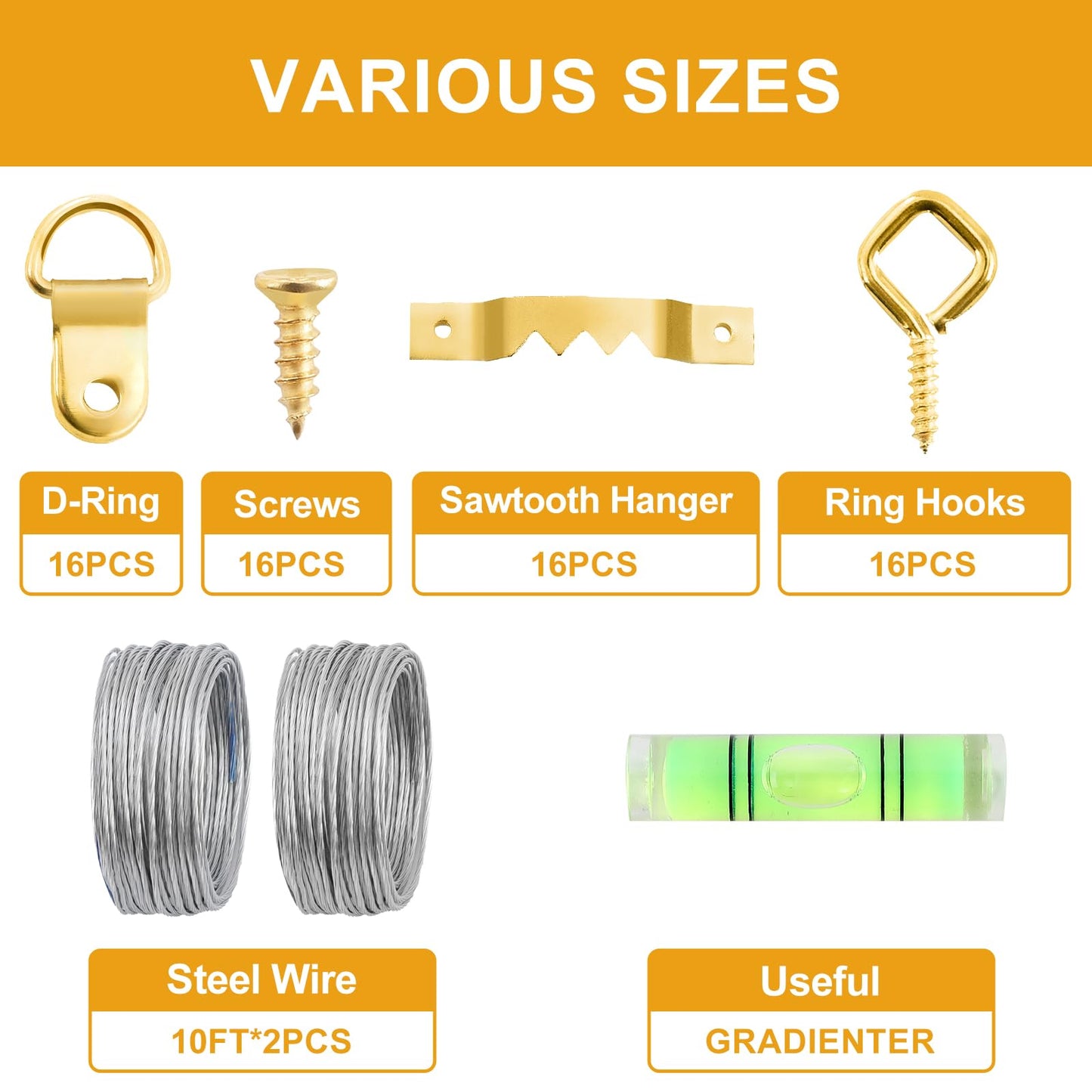 303Pcs Picture Hanging Kit, Picture Hangers Assorted Kit With Heavy Duty Wall Hooks, Sawtooth, Picture Wire, D Rings, Hardware Nails, Eye Hooks and Picture Hanging Tool for Frame Canvas Mounting