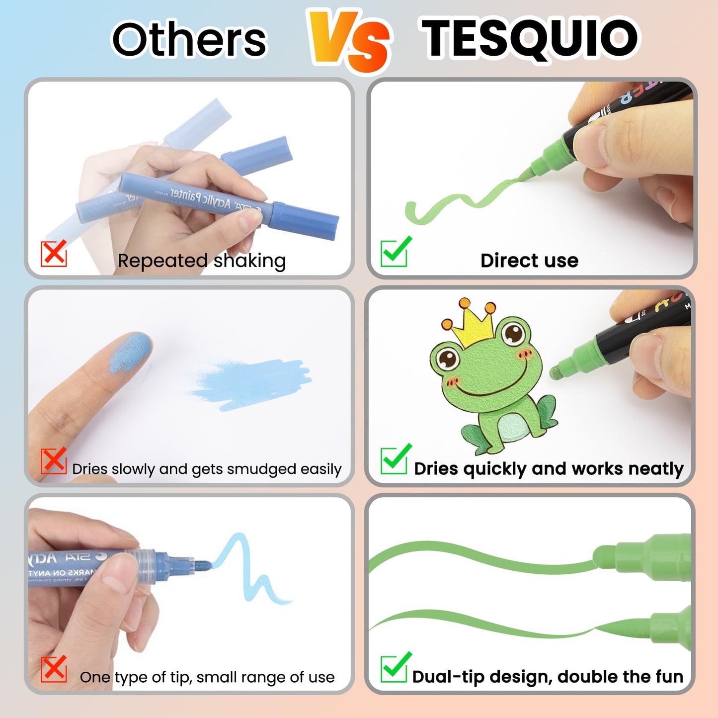 18 Colors Acrylic Paint Pens Markers, Dual Tip Markers With Medium Tip and Brush Tip for Rock Painting, Wood, Ceramic, Fabric, Canvas, Easter Eggs, Pumpkin Kit, DIY Crafts