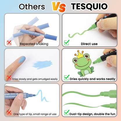 18 Colors Acrylic Paint Pens Markers, Dual Tip Markers With Medium Tip and Brush Tip for Rock Painting, Wood, Ceramic, Fabric, Canvas, Easter Eggs, Pumpkin Kit, DIY Crafts