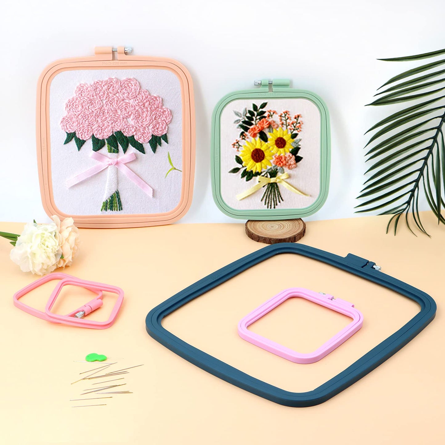 5Pcs 5 Size Square Embroidery Hoops, ABS Plastic Embroidery Hoops Cross Stitch Hoops Embroidery Frames for Sewing, Needlework, Embroidery Projects (Size-3", 4.3", 6.5", 8.7", 11")