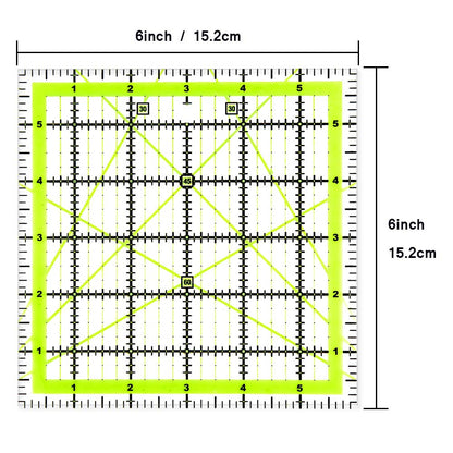 Quilting Ruler (6"X6") 1 Pack, Square Quilting Rulers Fabric Cutting Ruler Acrylic Quilters Rulers Clear Mark for Easy Precision Cutting and Crafts Quilting and Sewing