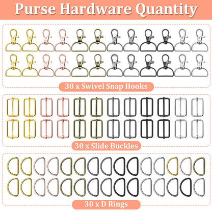 Keychain Bulk with Key Chain Swivel Hook D Rings and Slide Buckles for Handbag Purse Hardware Craft (1 Inch)