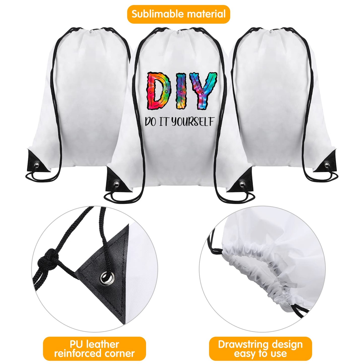 30 Pcs Blank Sublimation Drawstring Bags Drawstring Backpack Bulk Heat Press Reusable Polyester Sublimation Bags Cinch Sackpack for Gym Sport DIY Craft, White