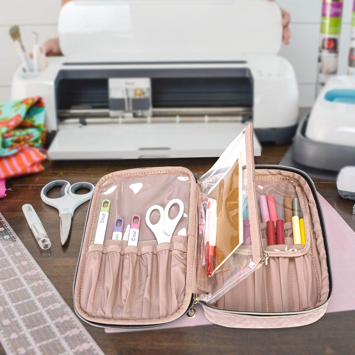 Carrying Case Compatible with Cricut Tools Set, Accessories Organizer Bag for Craft Pens and Basic Tools, Dusty Rose (PATENTED DESIGN)