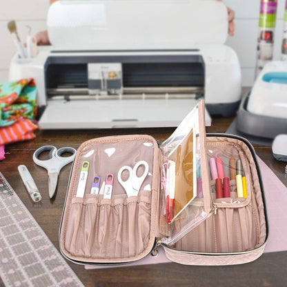 Carrying Case Compatible with Cricut Tools Set, Accessories Organizer Bag for Craft Pens and Basic Tools, Dusty Rose (PATENTED DESIGN)