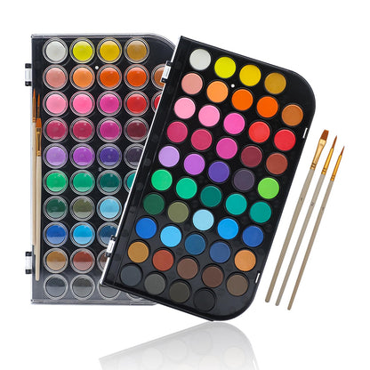 48 Colors Watercolor Cake Set with 3 Brushes, Washable, Travel Design, Perfect for Card Making, Illustrations, Painting, Calligraphy