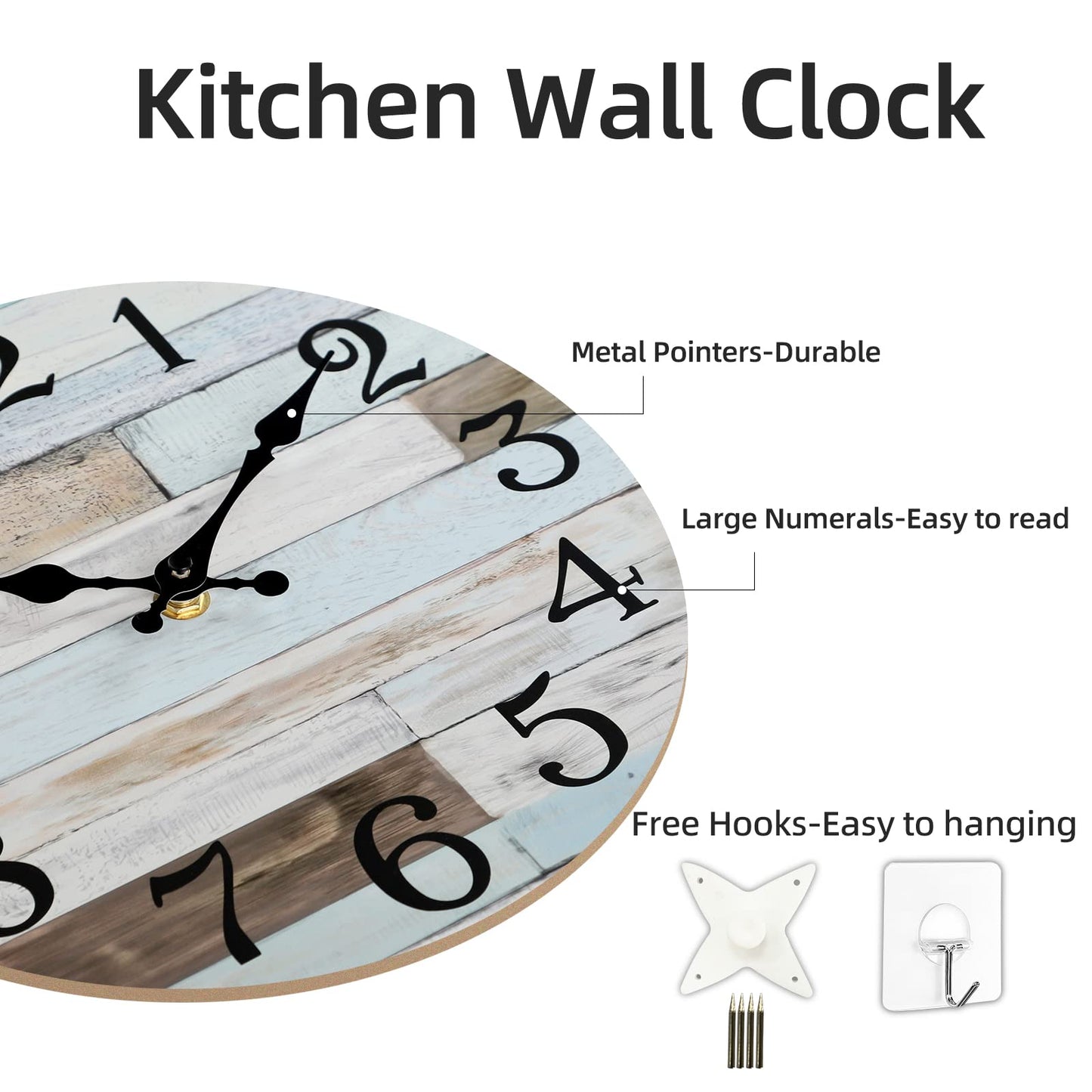 Wall Clock Battery Operated 10 Inch Silent Non-Ticking Coastal Country Style Decorative for Living Room, Kitchen, Home,Bathroom, Bedroom, Laundry Room