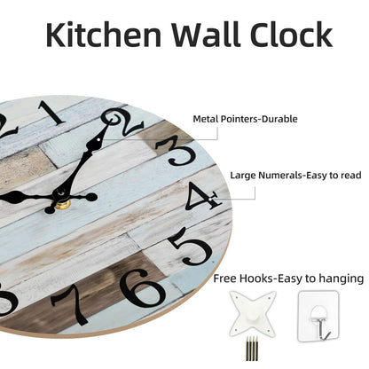 Wall Clock Battery Operated 10 Inch Silent Non-Ticking Coastal Country Style Decorative for Living Room, Kitchen, Home,Bathroom, Bedroom, Laundry Room