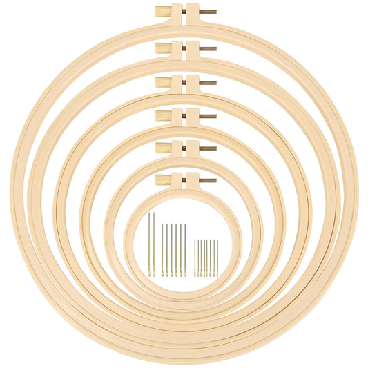 6 Pieces Embroidery Hoop 3.6 to 10.7 inches Plastic Cross Stitch Hoop with 16PCS Needles, Small Embroidery Hoops for Embroidery, Cross Stitch, Craft Sewing, and Decoration Ornaments
