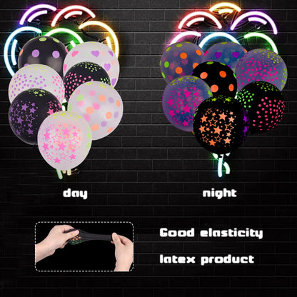 35Pieces Neon Balloons Blacklight Party Balloons Set, 12” Latex Balloon Black Lights for Glow Party, Mini Polka Dots Glow in the Dark Balloons for Birthday Wedding Arch Themed Party Supplies