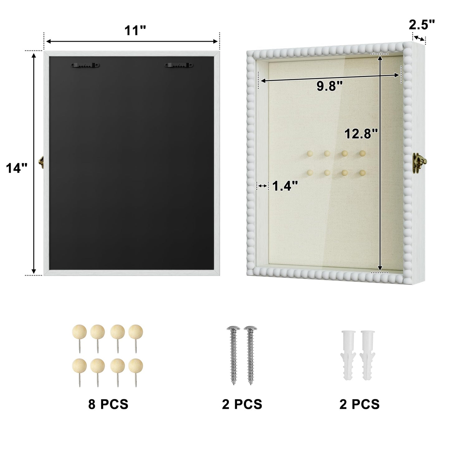 Shadow Box Frame 11x14, Deep Large Shadow Box Display Case with Unique Beads Door and Glass Window, Wood Memory Box for Pictures,Medals,Memorabilia,Collections White