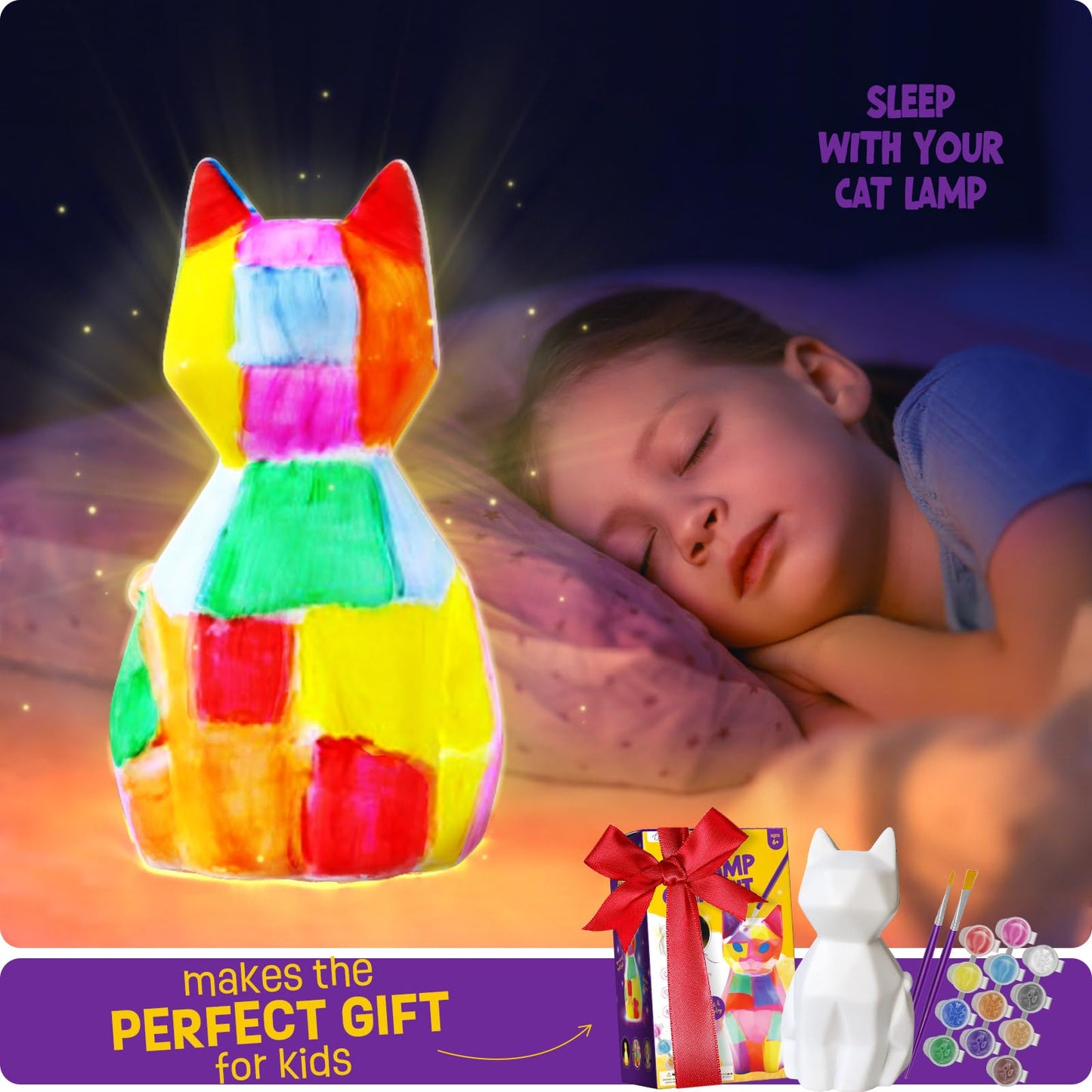 Paint Your Own Cat Lamp Kit, Art Supplies Arts & Crafts Kits, Painting kit for Kids 6-12, Arts and Crafts for Kids Ages 8-12, Toys Girls Boy Birthday Easter Gift Ages 3 4 5 6 7 8 9 10 11 12+