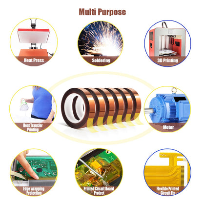 6 Rolls 10mm x16m(52FT) Heat Tape High Temperature Heat Resistant Tape Heat Transfer Tape for Heat Sublimation Press Vinyl,No Residue