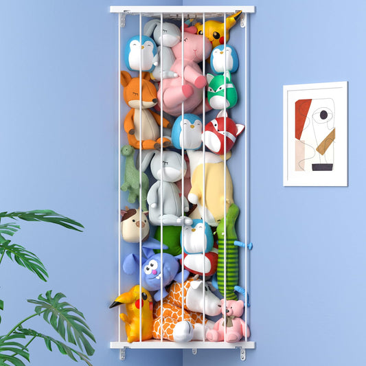 Stuffed Animal Storage Toy Organizer(Patented) - Corner Stuffed Animal Holder Length Adjustable - Wall Hanging Stuffed Animal Net Plush Storage for Nursery Playroom Bedroom Kids Room Decro(White)
