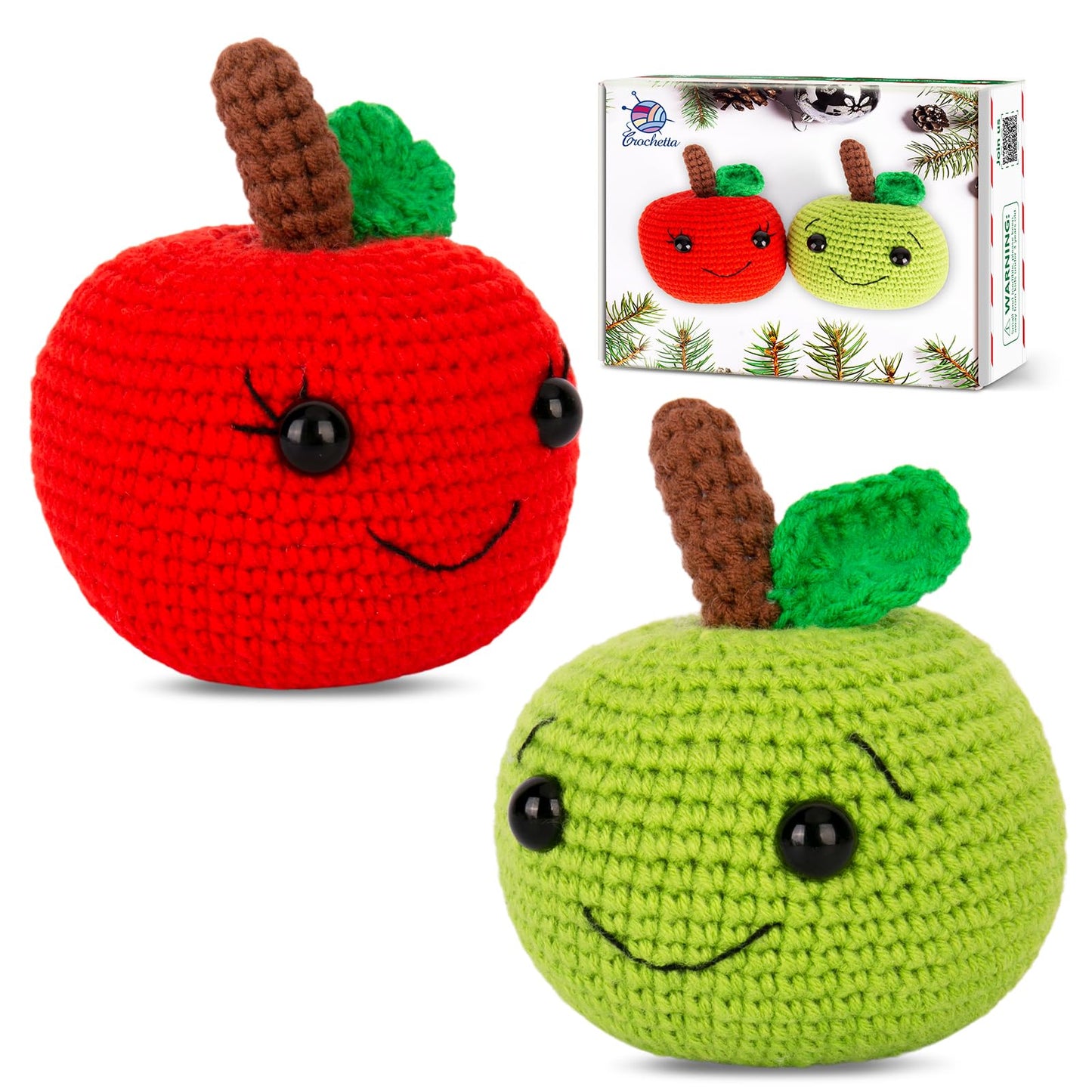 Crochet Kit for Beginners, Beginner Crochet Starter Kit with Step-by-Step Video Tutorials, Learn to Crochet Kits for Adults Kids, DIY Knitting Supplies, Apple Couple (40%+ Yarn)