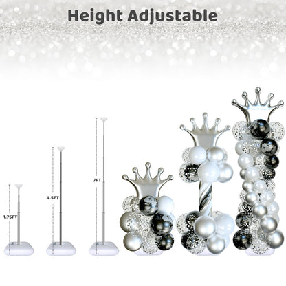 Balloon Arch Stand, Balloon Arch Kit of 2, 7 Feet Height Adjustable Metal Balloon Column Stand for Party Decorations Wedding Birthday, Graduation Party Decoration, Baby Shower, Silver