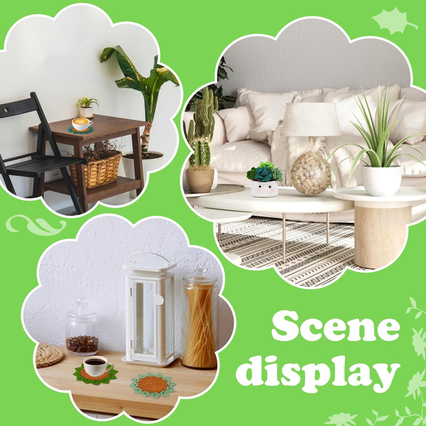 Crochet Kit for Beginners, 6PCS Coasters Crochet Starter Kit Plant Pot, Knitting Supplies Kit with Step-by-Step Video Tutorials, Crochet Yarn for Adults DIY Present