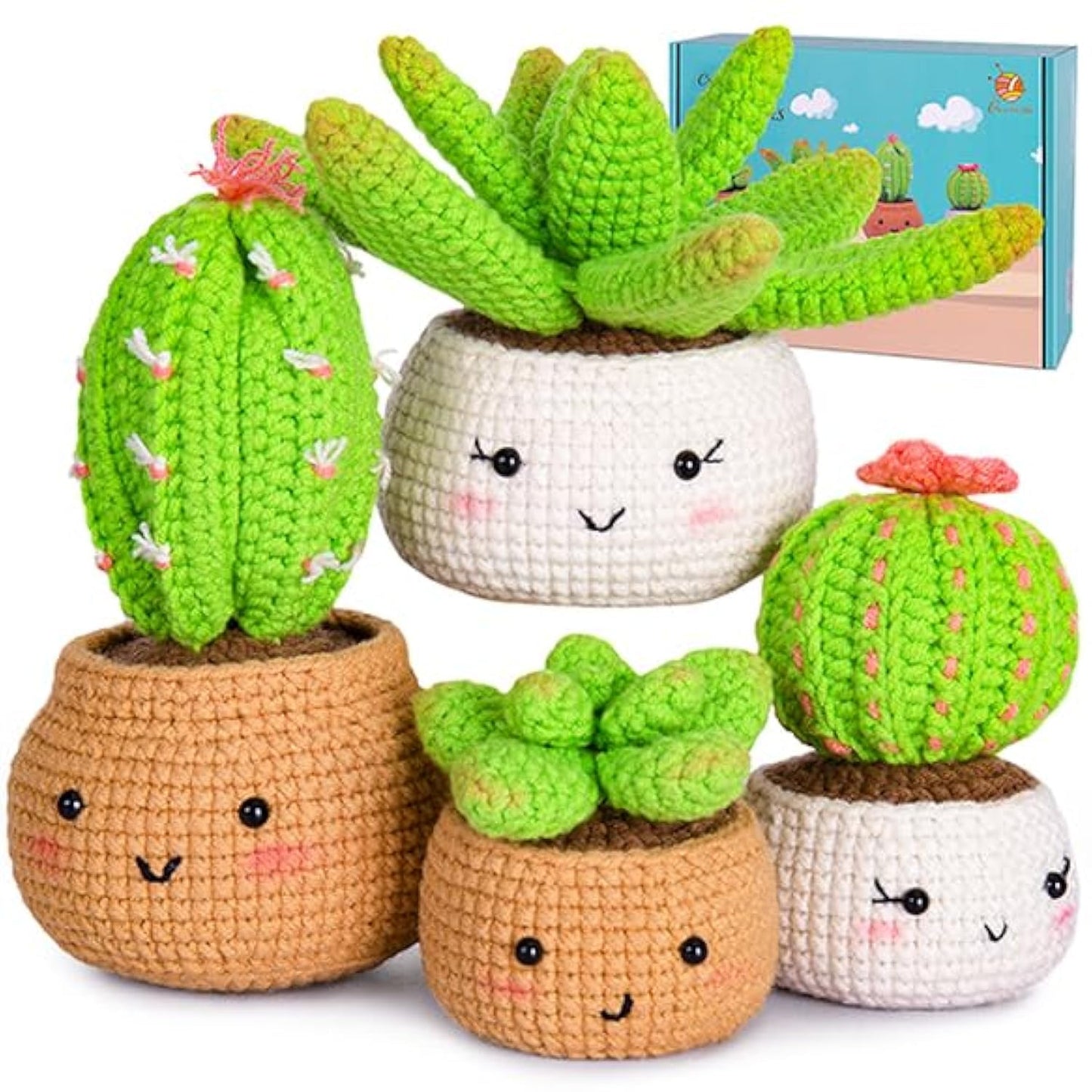 Crochet Kit for Beginners - Crochet Starter Kit with Step-by-Step Video Tutorials, Learn to Crochet Kits for Adults and Kids, DIY Knitting Supplies, 4 Pack Plants Family(40%+ Yarn)