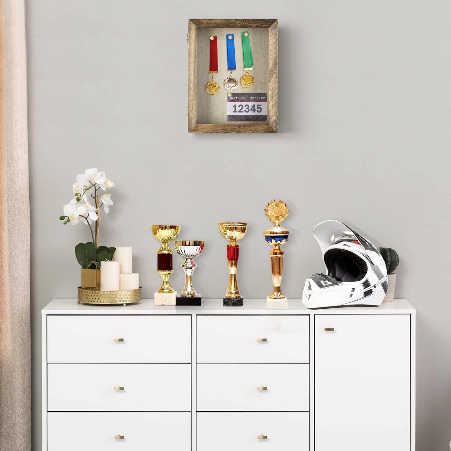 Shadow Box Frame 8x10 Shadow Box Display Case with Linen Back Memorabilia Awards Medals Photos Memory Box Gift Carbonized Black