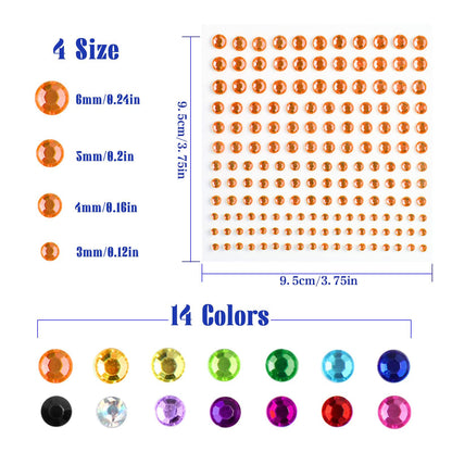 2310 PCS Self Adhesive Rhinestone Gem Stickers for Face Nail Body Makeup Festival,4 Size 14 Sheets Bling Jewels Stickers Earrings for DIY Kids Craft Card Decorations