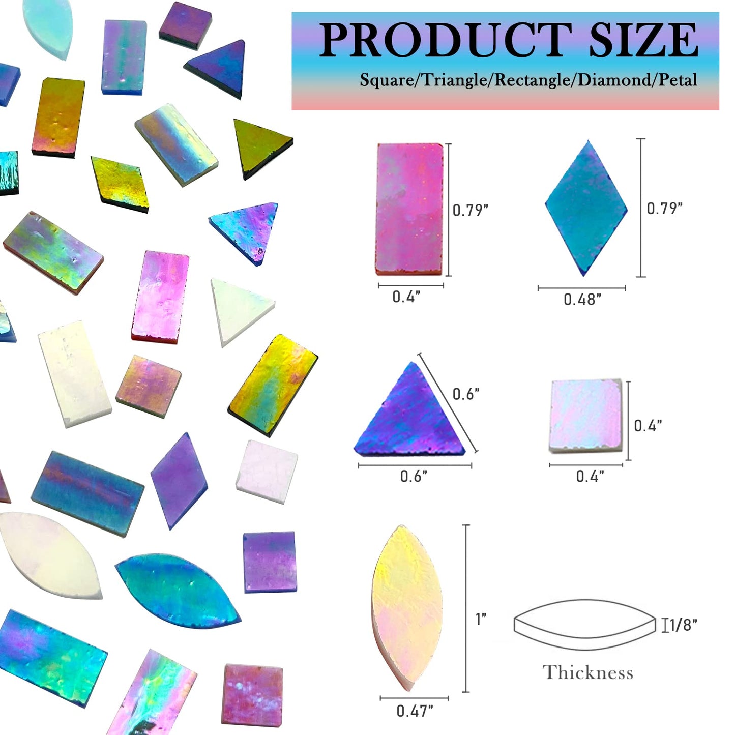 Iridescent Glass Mosaic Tiles for Crafts, 240 Pieces 5 Shapes Mixed Stained Glass Sheets, Mosaic Kits for Adults (Iridescent Mix)