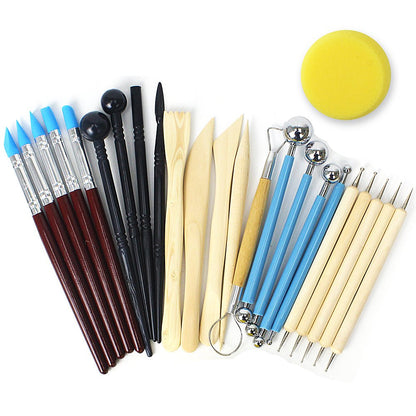 24pcs Polymer Clay Sculpting Tools Set with Stylus and Rock Painting Kit - Air Dry Clay Modeling Tools for Pottery and Sculpture