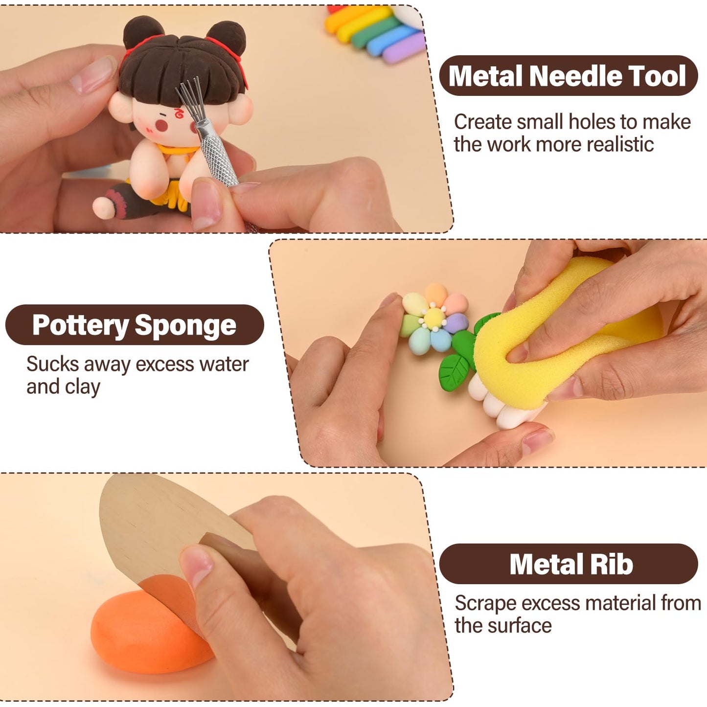 Clay Tools Kit,28 PCS Pottery Tools, Polymer Clay Sculpting Tools Kit,Air Dry Clay Tools Set for Kids, Adults,Pottery Craft,Drawing,Dotting,Carving,Molding,Baking,Modeling,Shaping