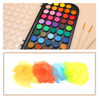 48 Colors Watercolor Cake Set with 3 Brushes, Washable, Travel Design, Perfect for Card Making, Illustrations, Painting, Calligraphy