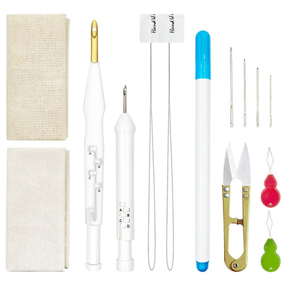 Embroidery Punch Rug Punch Beginner Kit, 2 Different Adjustable Punch Needle Tool with 9"x9" Monk's Cloth and Pita Cloth