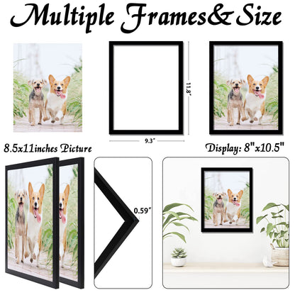8.5x11 Picture Frame Set of 2, Black Photo Frames High Transparent Wall Gallery Desktop Horizontal Vertical for Canvas Collage Photo Poster Certificate 8.5 x 11 inches