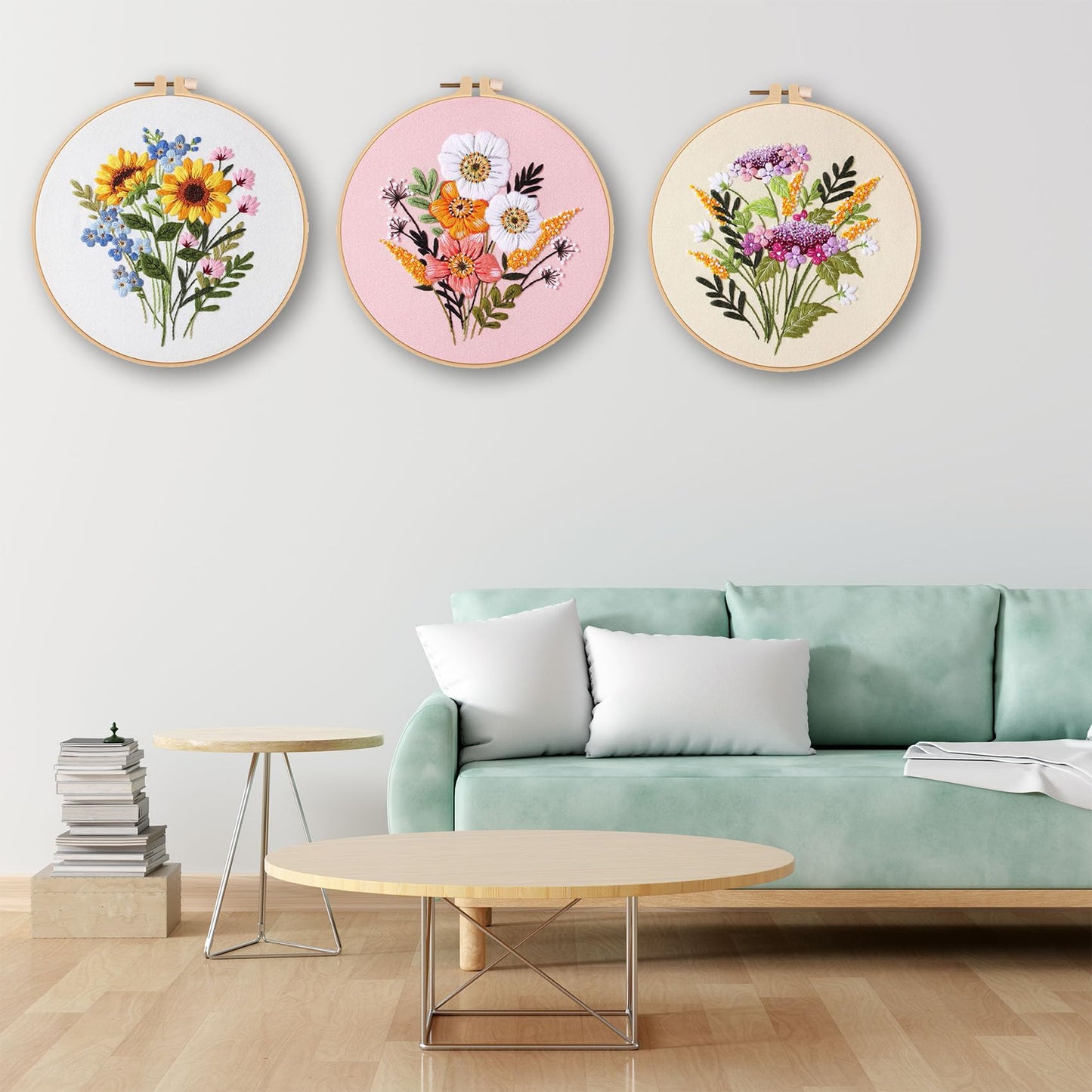 3 Sets Embroidery Kit for Beginners Cross Stitch Kits Needlepoint Kits Crafts for Adults with 3 Embroidery Hoops Easy-to-Follow Operating Instructions,Needle Point Kits with Flowers Patterns