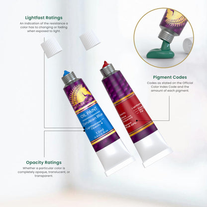 Oil Paint Set - 12ml x 24 Tubes - Lightfast - Heavy Body - Oil-based Colors - Great Pigment Load - Artist Quality Painting Supplies - Professional Craft Paints