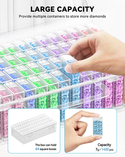 Diamond Painting Storage Containers, Diamond Art Portable Bead Storage Organizer 64 Gird Diamond Painting Accessories (Storage Box)