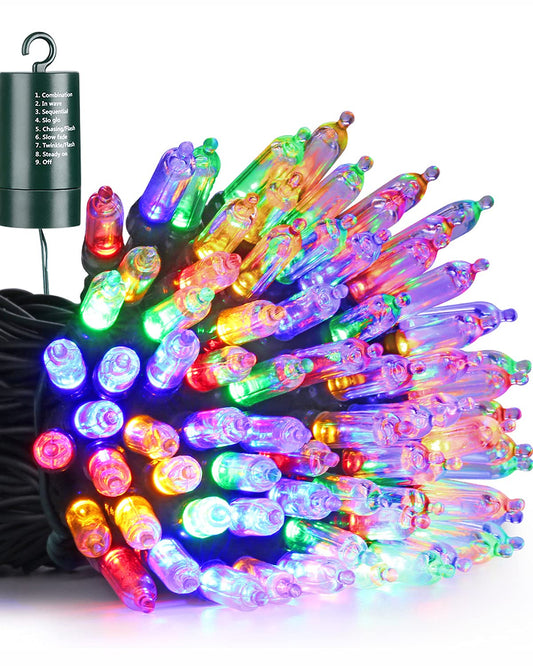Multicolor Christmas Lights 100 LED 33 ft Battery Operated String Lights Waterproof 8 Modes & Auto Timer Mini Lights for Party, Xmas Decorations, Outdoor & Indoor Decor