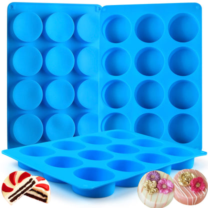 3Pcs Oreo Cookie Chocolate Silicone Mold, 12-Cavity Round Cylinder Oreo Chocolate Cover Molds for Candy, Silicone Baking Molds for Mini Cakes, Jelly