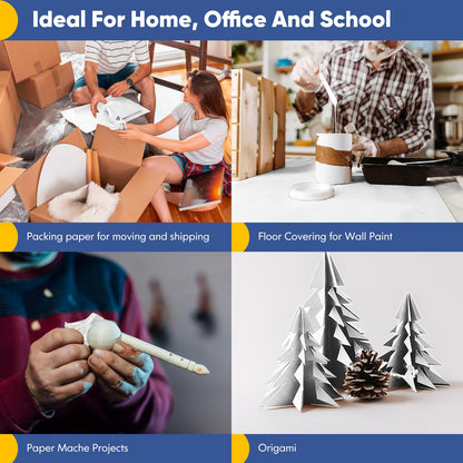 White Wrapping Paper 17.5"x1200"(100'), White Easel Painting Drawing Paper Roll Kids Art Supplies, Chart Poster Bulletin Board, Floor Covering Arts Crafts Gift Wrap 80GSM 55LB