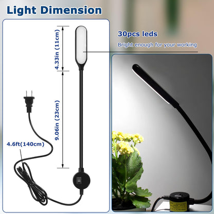 Sewing Machine Light, 30 Led Flexible Gooseneck Work Light with Magnetic Mounting Base, 6000K Daylight Workbench Lamp for Lathes, Drill Presses, 3D Printer - Black
